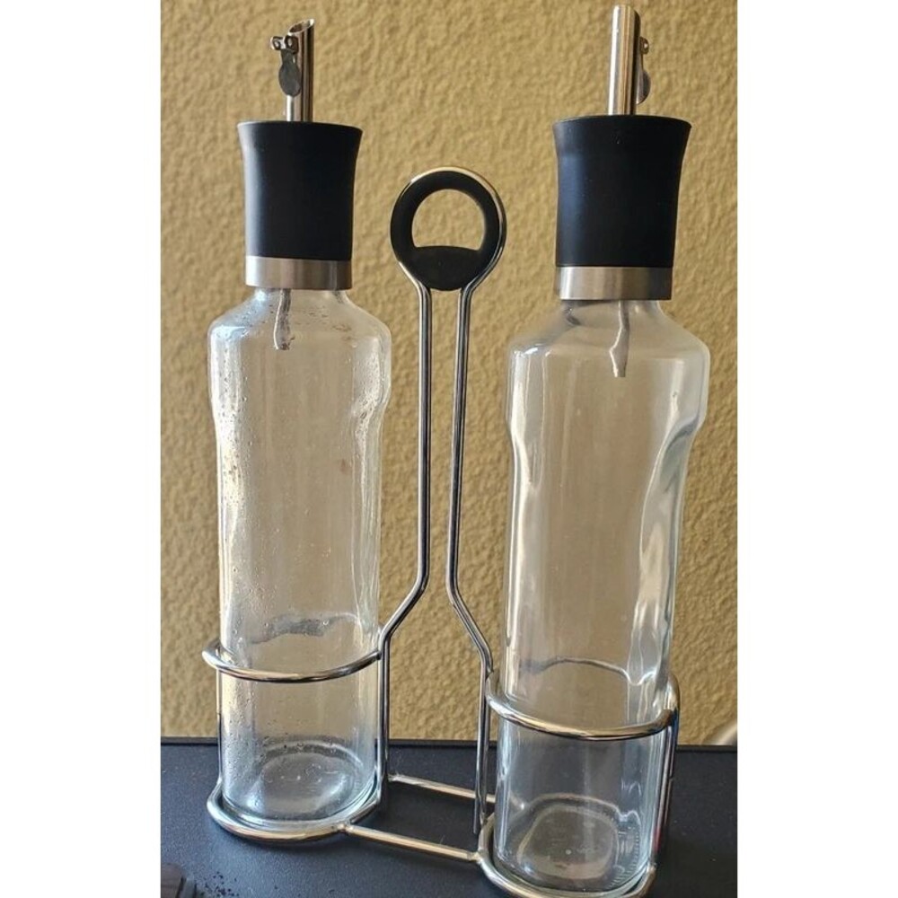 Glass Oil and Vinegar Bottles with Holder